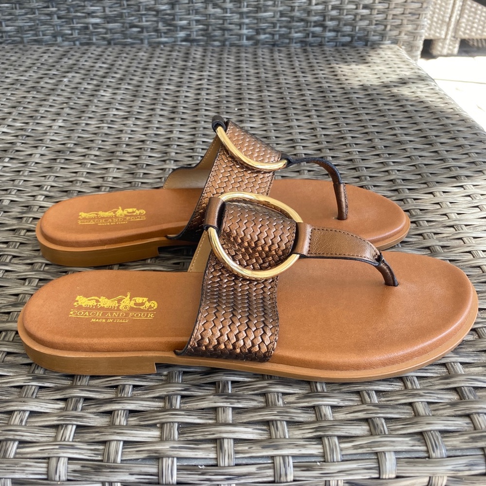 Coach and Four Flip Flops In Size 8.5 Brown/ Gold